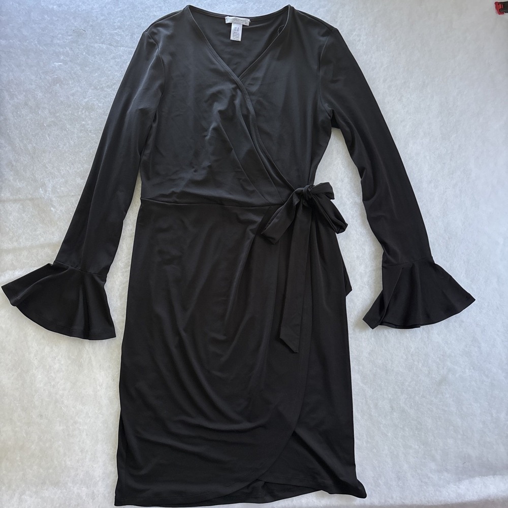 London Times Women's Black Simple Elegant Bell Cuff Side Tie Size 8